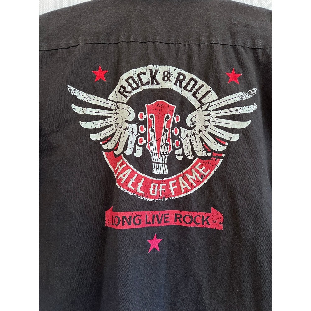 Rock & Roll Hall of Fame Mens Short Sleeve Work Shirt Cleveland RNR Patch Size S